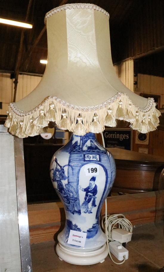 Chinese blue and white figure vase, mounted as a lamp
